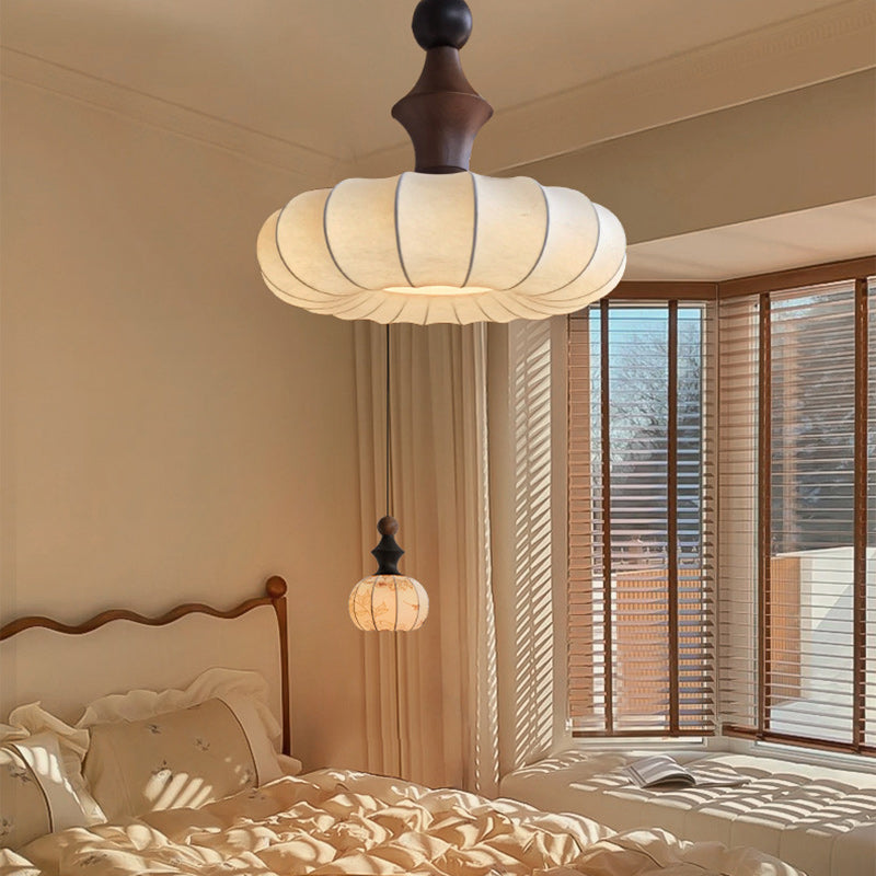 Traditional French Iron Wood Fabric 1-Light Pendant Light For Living Room