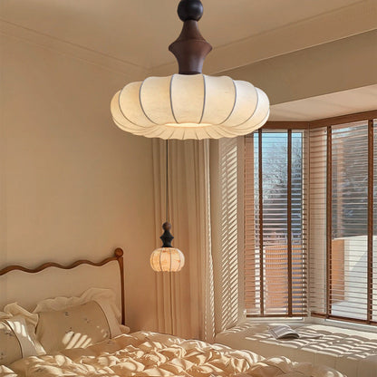 Traditional French Iron Wood Fabric 1-Light Pendant Light For Living Room