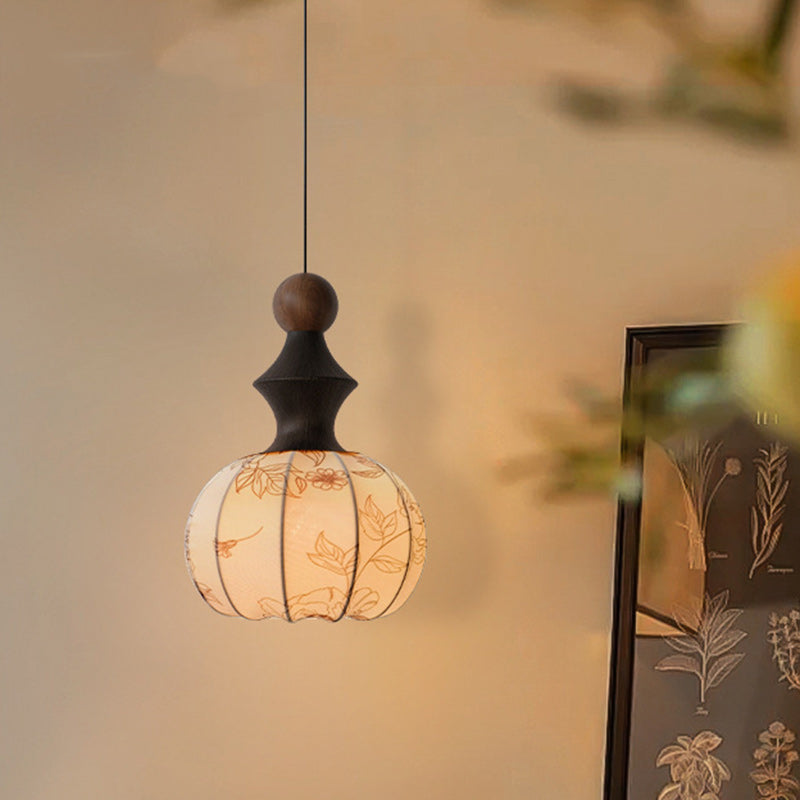 Traditional French Iron Wood Fabric 1-Light Pendant Light For Living Room