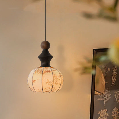 Traditional French Iron Wood Fabric 1-Light Pendant Light For Living Room