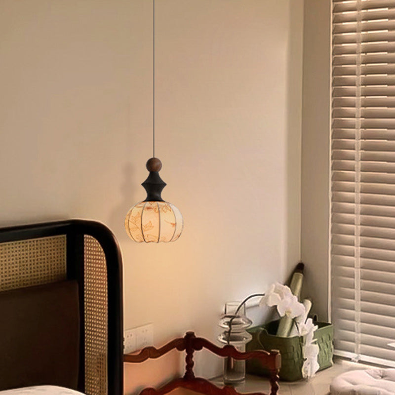 Traditional French Iron Wood Fabric 1-Light Pendant Light For Living Room