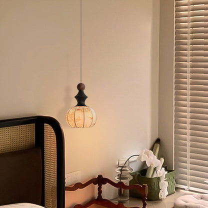 Traditional French Iron Wood Fabric 1-Light Pendant Light For Living Room