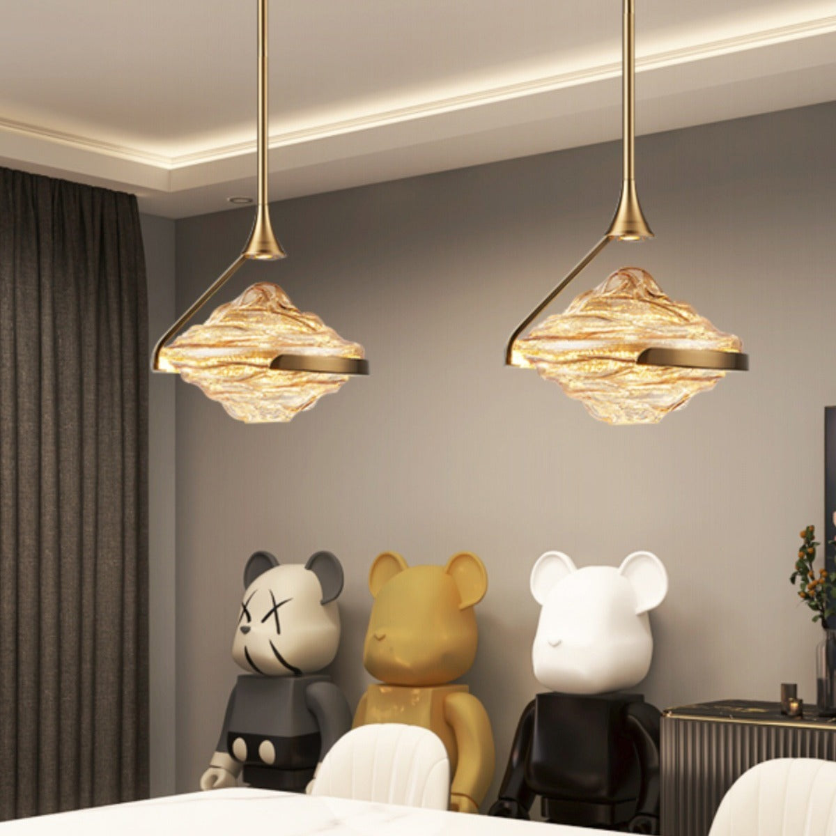 Modern Luxury Oval Iron Glass LED Pendant Light for Living Room