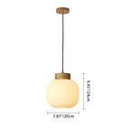 Traditional Japanese Round Wood Glass 1-light Pendant Light for Living Room BulbSquare