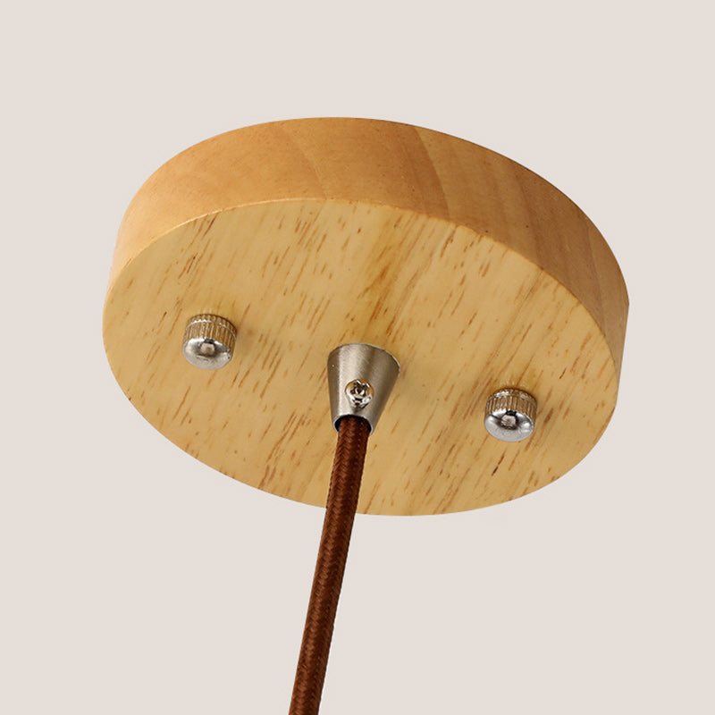 Traditional Japanese Round Wood Glass 1-Light Pendant Light For Living Room