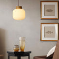 Traditional Japanese Round Wood Glass 1-light Pendant Light for Living Room BulbSquare