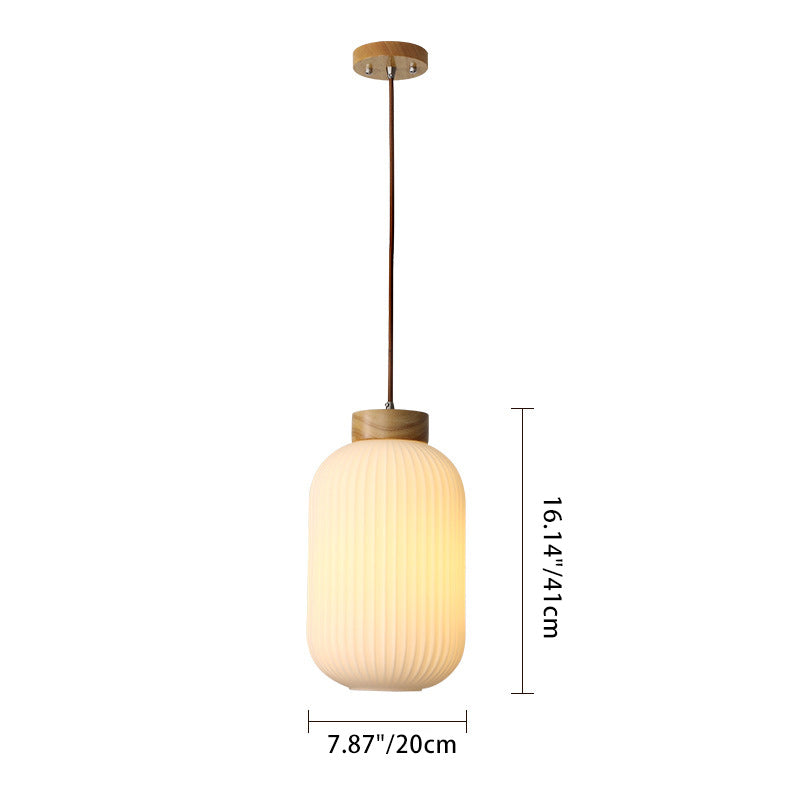 Traditional Japanese Round Wood Glass 1-light Pendant Light for Living Room BulbSquare