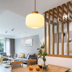 Traditional Japanese Round Wood Glass 1-light Pendant Light for Living Room BulbSquare