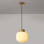 Traditional Japanese Round Wood Glass 1-light Pendant Light for Living Room BulbSquare