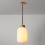 Traditional Japanese Round Wood Glass 1-light Pendant Light for Living Room BulbSquare