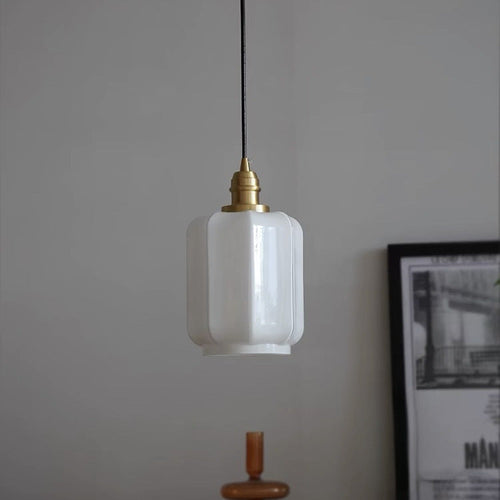 Traditional Japanese Column Copper Glass 1-light Pendant Light for Living Room