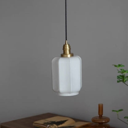 Traditional Japanese Column Copper Glass 1-light Pendant Light for Living Room