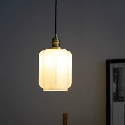Traditional Japanese Column Copper Glass 1-light Pendant Light for Living Room