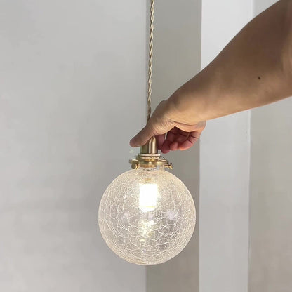 Traditional Japanese Globe Copper Glass 1-Light Pendant Light For Living Room