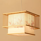 Traditional Chinese Rectangular Wood Plastic 1-Light Pendant Light For Living Room