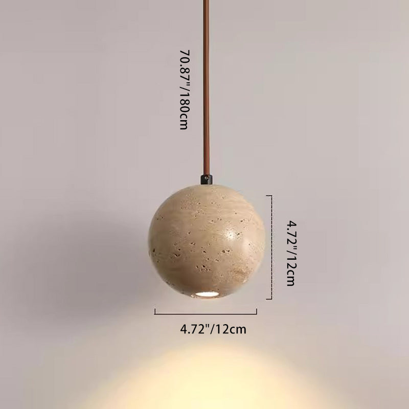 Traditional Japanese Globe Stone Wood Glass 1-light Pendant Light for Living Room