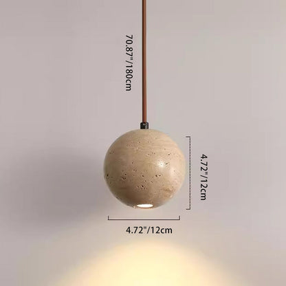 Traditional Japanese Globe Stone Wood Glass 1-light Pendant Light for Living Room