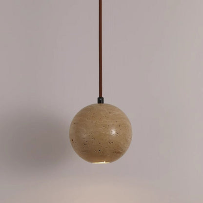 Traditional Japanese Globe Stone Wood Glass 1-light Pendant Light for Living Room