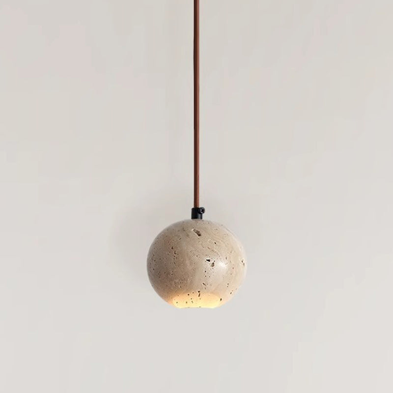 Traditional Japanese Globe Stone Wood Glass 1-light Pendant Light for Living Room