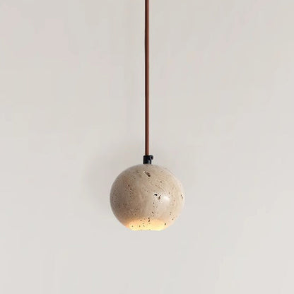 Traditional Japanese Globe Stone Wood Glass 1-light Pendant Light for Living Room