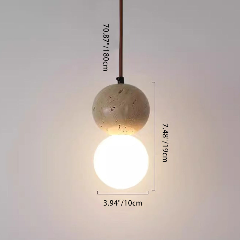 Traditional Japanese Globe Stone Wood Glass 1-light Pendant Light for Living Room