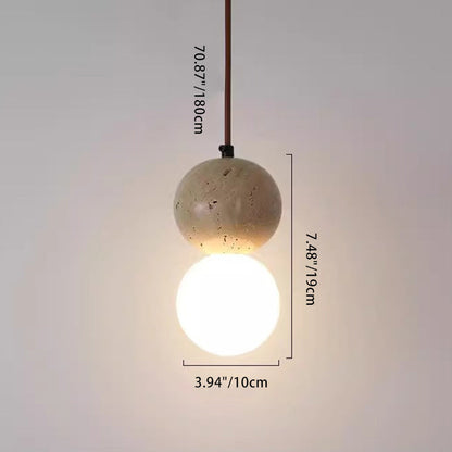 Traditional Japanese Globe Stone Wood Glass 1-light Pendant Light for Living Room