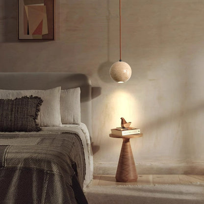 Traditional Japanese Globe Stone Wood Glass 1-light Pendant Light for Living Room