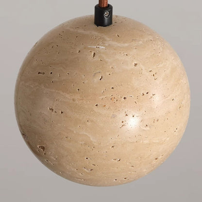Traditional Japanese Globe Stone Wood Glass 1-light Pendant Light for Living Room