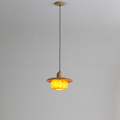 Contemporary Nordic Pumpkin Wood Resin 1-Light Pendant Light For Living Room