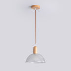 Contemporary Nordic Dome Wood Glass 1-Light Pendant Light For Living Room
