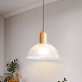 Contemporary Nordic Dome Wood Glass 1-Light Pendant Light For Living Room
