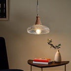 Traditional Japanese Round Copper Wood Glass 1-Light Pendant Light For Living Room