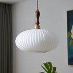 Contemporary Scandinavian Oval Copper Wood Glass 1-Light Pendant Light For Living Room