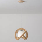 Contemporary Scandinavian Oval Wood Glass 1-Light Pendant Light For Living Room