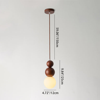 Traditional Japanese Spherical Wood Glass 1-light Pendant Light for Living Room