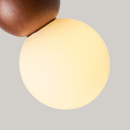 Traditional Japanese Spherical Wood Glass 1-light Pendant Light for Living Room