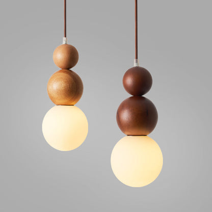 Traditional Japanese Spherical Wood Glass 1-light Pendant Light for Living Room