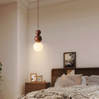 Traditional Japanese Spherical Wood Glass 1-light Pendant Light for Living Room