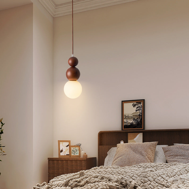 Traditional Japanese Spherical Wood Glass 1-light Pendant Light for Living Room