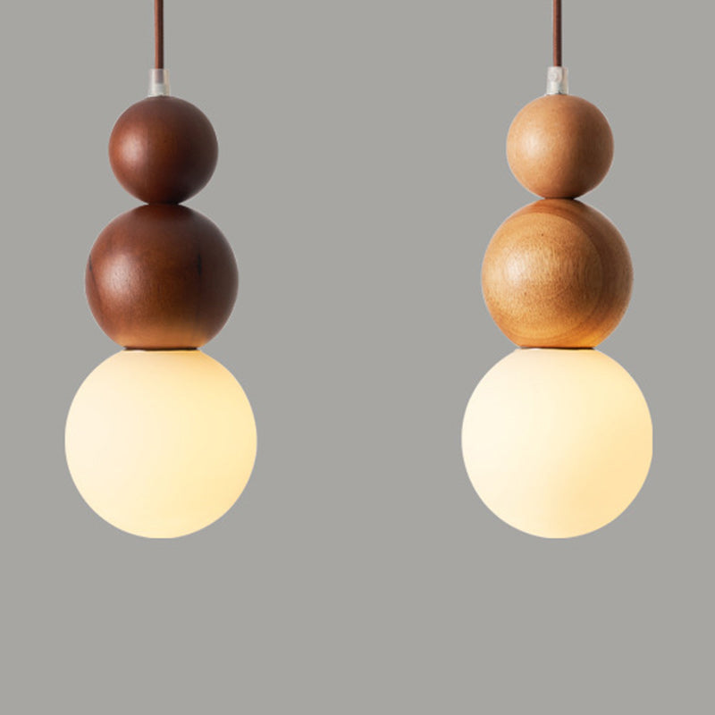 Traditional Japanese Spherical Wood Glass 1-light Pendant Light for Living Room