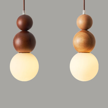 Traditional Japanese Spherical Wood Glass 1-light Pendant Light for Living Room