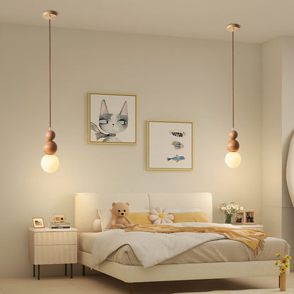 Traditional Japanese Spherical Wood Glass 1-light Pendant Light for Living Room