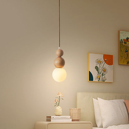 Traditional Japanese Spherical Wood Glass 1-light Pendant Light for Living Room