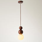 Traditional Japanese Spherical Wood Glass 1-light Pendant Light for Living Room