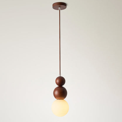 Traditional Japanese Spherical Wood Glass 1-light Pendant Light for Living Room
