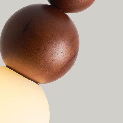 Traditional Japanese Spherical Wood Glass 1-light Pendant Light for Living Room