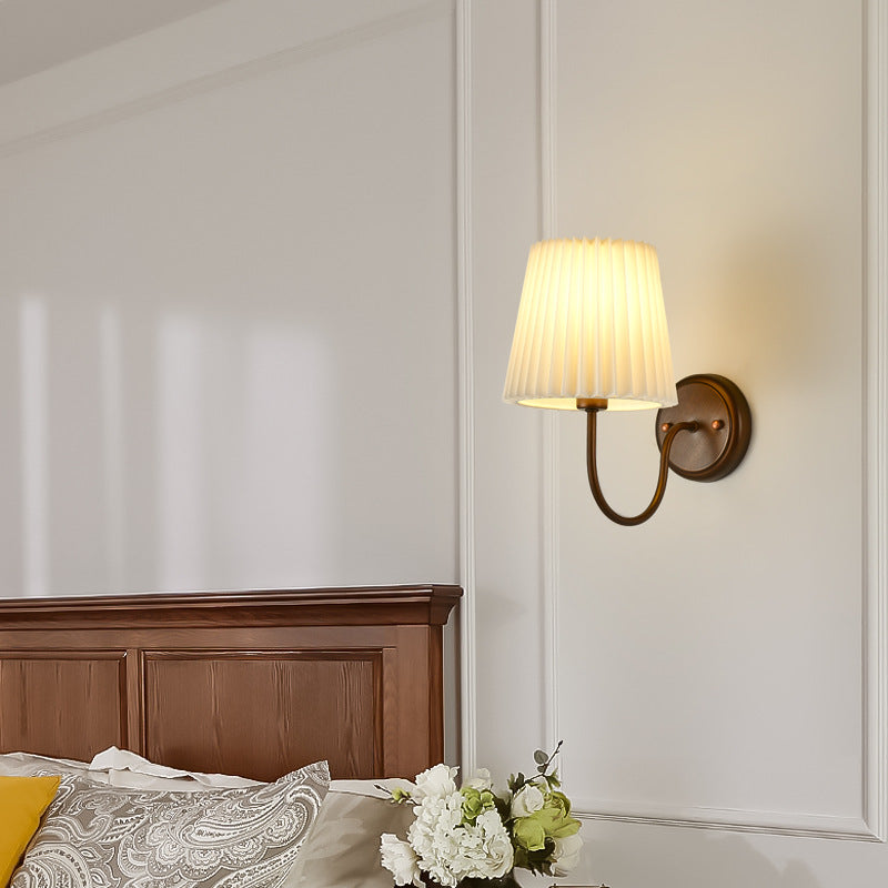 Contemporary Retro Drum Iron Fabric 1-Light Wall Sconce Lamp For Living Room