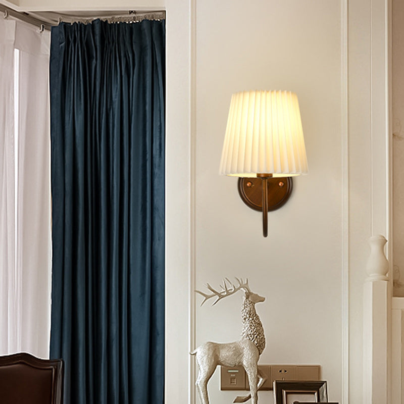 Contemporary Retro Drum Iron Fabric 1-Light Wall Sconce Lamp For Living Room