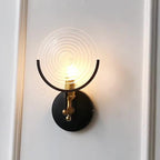 Traditional French Round Iron Glass 1-Light Wall Sconce Lamp For Living Room