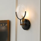 Traditional French Round Iron Glass 1-Light Wall Sconce Lamp For Living Room